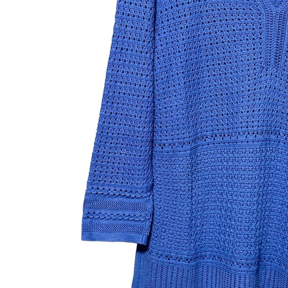 Talbots Open Weave Pointelle Split V-Neck Cotton 3/4 Sleeve Relaxed Fit Blouse - Picture 4 of 11